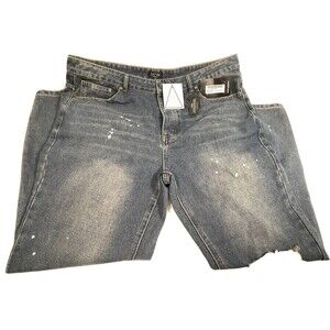 BooHoo Man Size 42 Big & Tall Skinny Fit Dark Wash Busted Knee Blue Jeans NWT